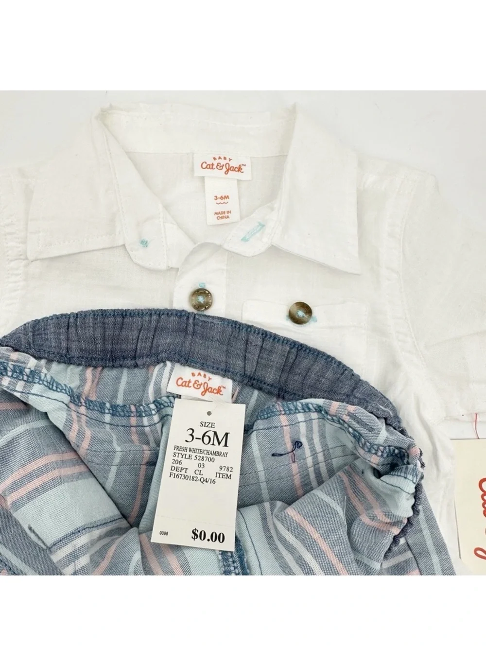 Cat & Jack Baby Boy 2-Piece Outfit Button Down Shirt & Chambray Shorts 3–6M NWT